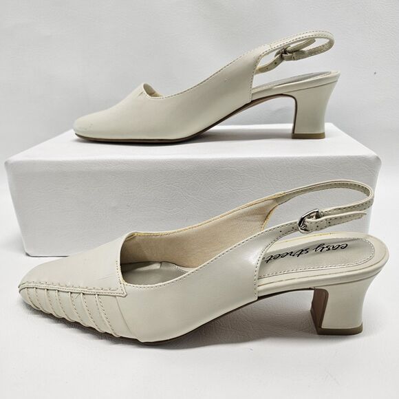 Easy Street Slingback Shoes Sz 8W | Bone Stretch Low Heel Closed Toe Comfort - Picture 4 of 12